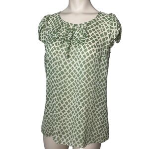 BANANA REPUBLIC sz Small Elegant Blouse Short Flutter Sleeves Green Cream